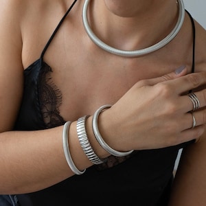 Silver wristband bracelet, silver stainless steel bangle, silver stacking bracelet stretchable chain link wristband tarnish free bangle