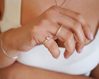 Tiny thin silver rhombus band pinky ring, bohemian stacking stackable minimalist dainty geometric pinky ring, gift us size 4.25/ h1/2 /15mm