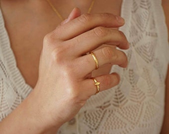 Tiny thin gold rhombus band pinky ring, bohemian stacking stackable minimalist dainty geometric pinky ring, gift us size 4.25/ h1/2 /15mm