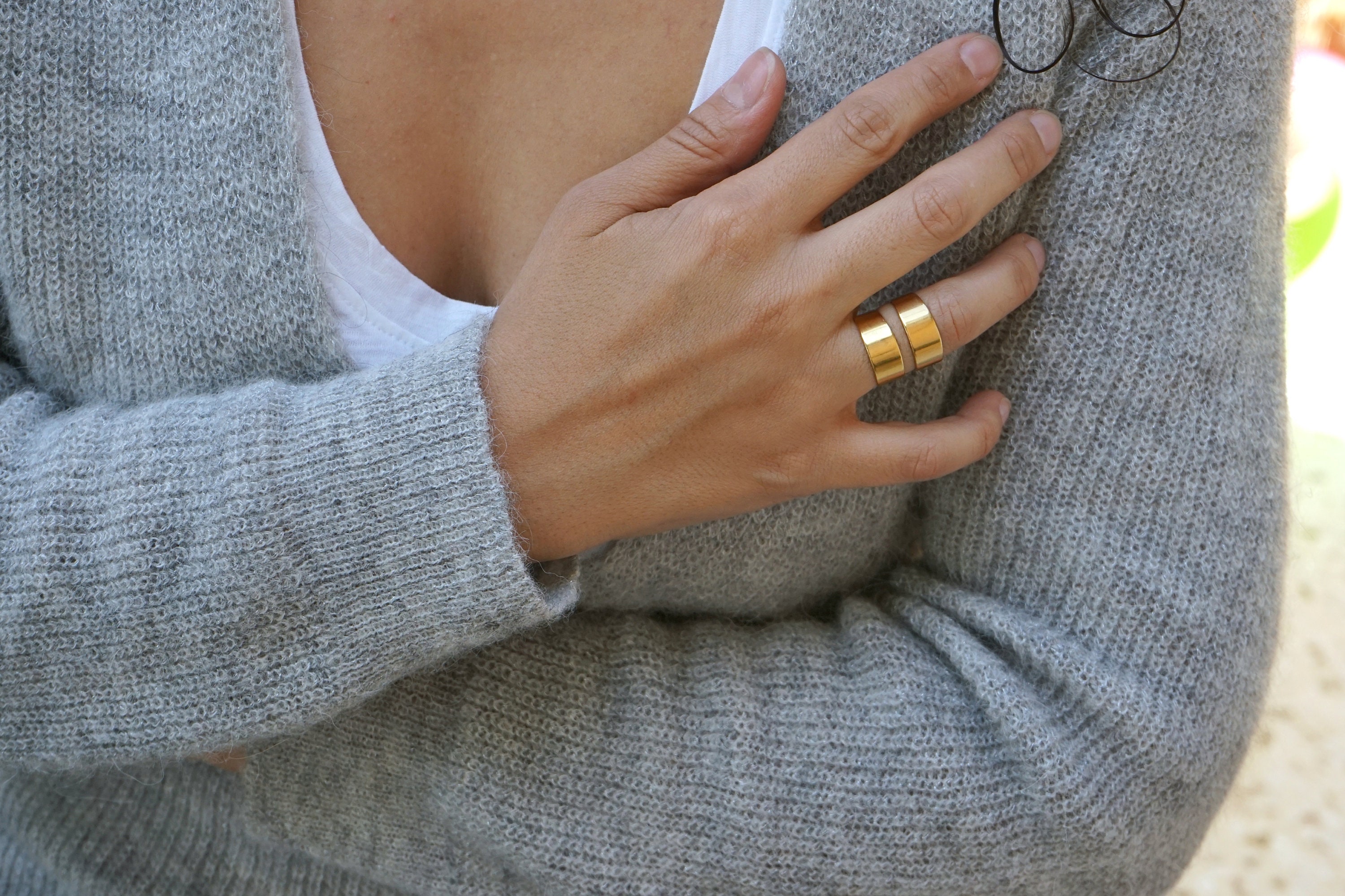 Simple Gold Thick band open ring, Cuff open adjustable layer gold ring