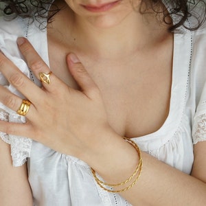 Gold dainty braided bangle, minimalist gold wire braid stacking bracelet, geometric dainty hippie boho delicate minimalist, free people image 6