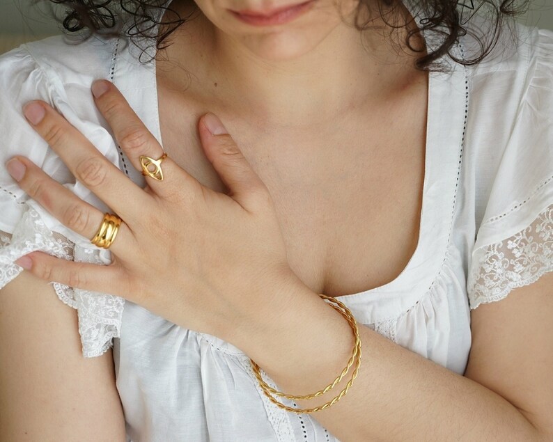 Gold dainty braided bangle, minimalist gold wire braid stacking bracelet, geometric dainty hippie boho delicate minimalist, free people image 6