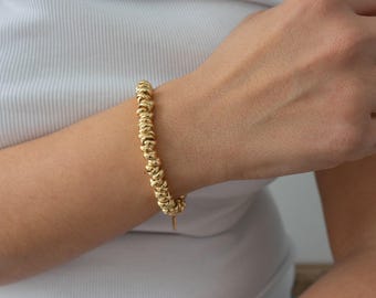 Gold rings chain bracelet, stacked dainty gold waterproof stainless steel bracelet stacking layering boho delicate minimalist gift 4 mom