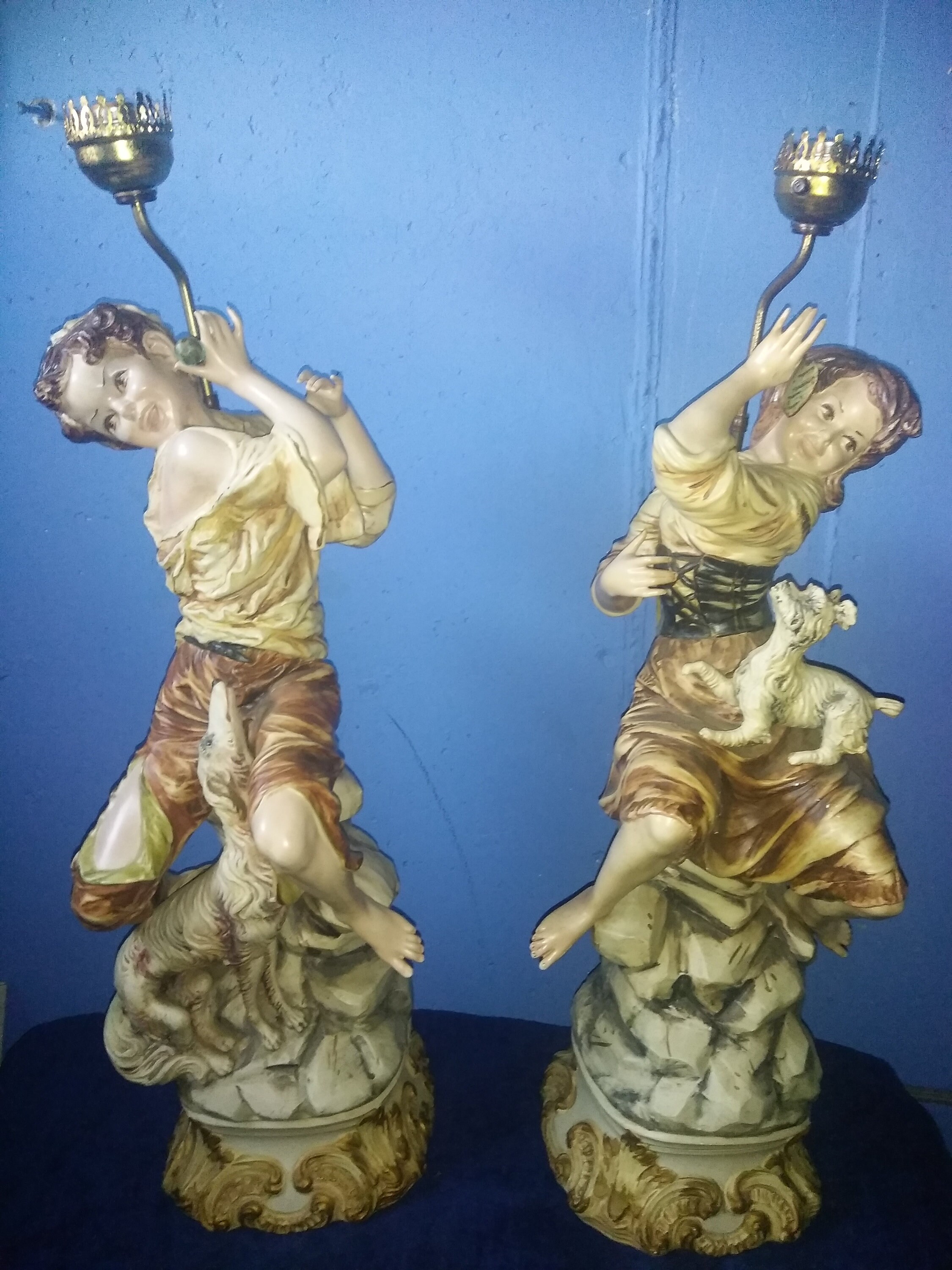 Pair of Large Antique Figural Lamps.. Boy and Girl playing Etsy