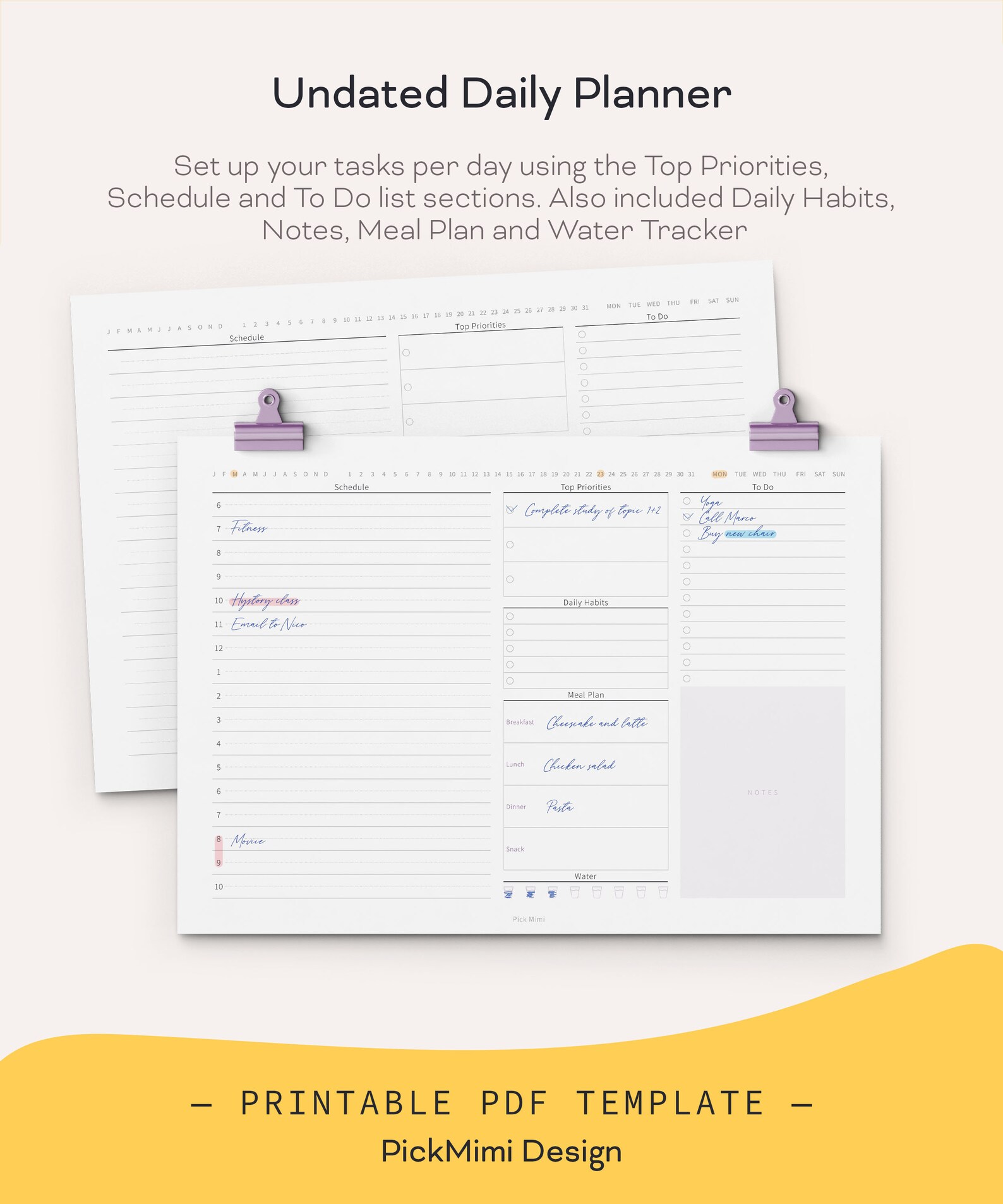 Undated Daily Printable Planner for Binder / Time Organizer / Etsy