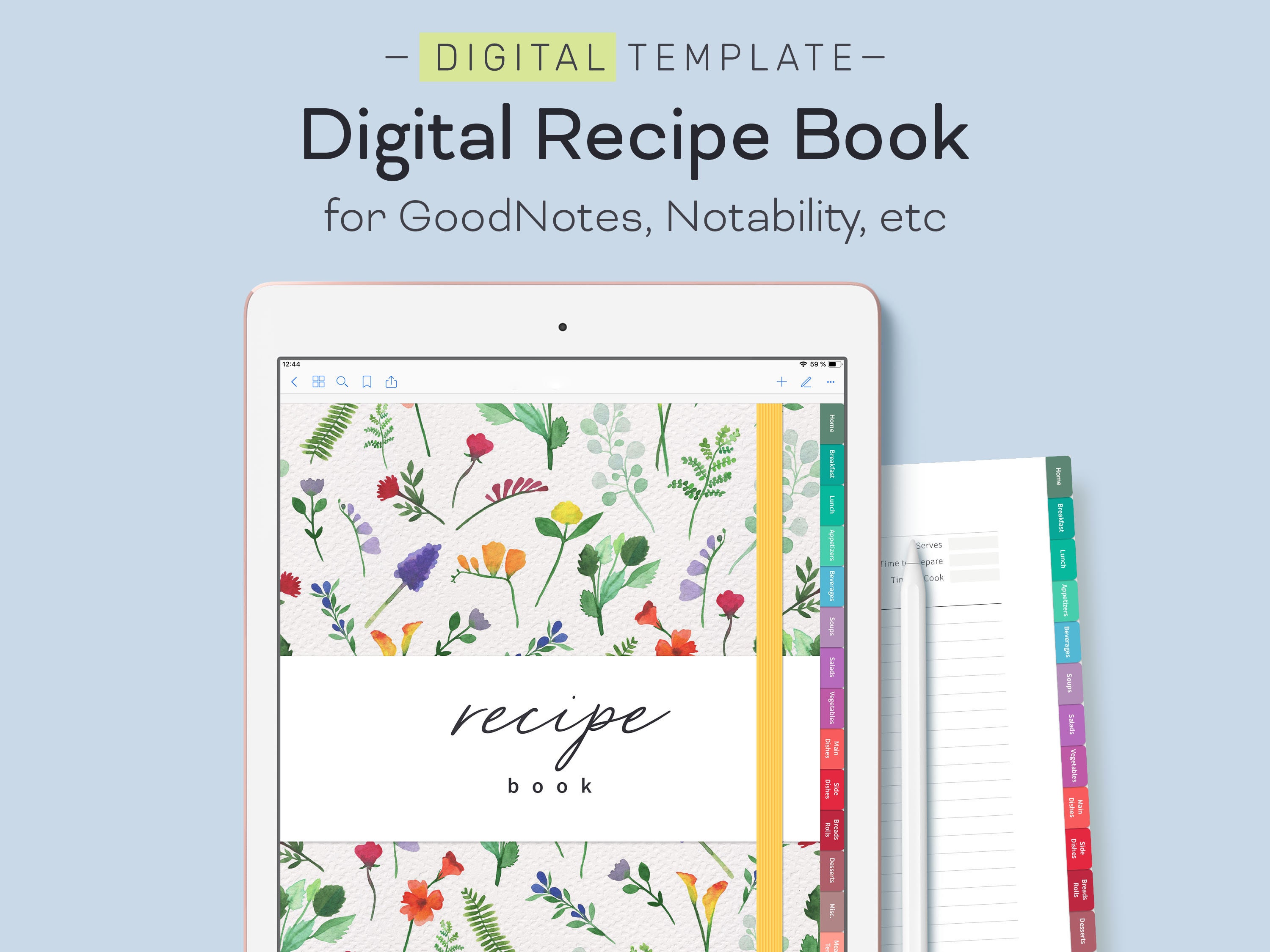 Digital Recipe Book for GoodNotes Notability / Hyperlinked Etsy