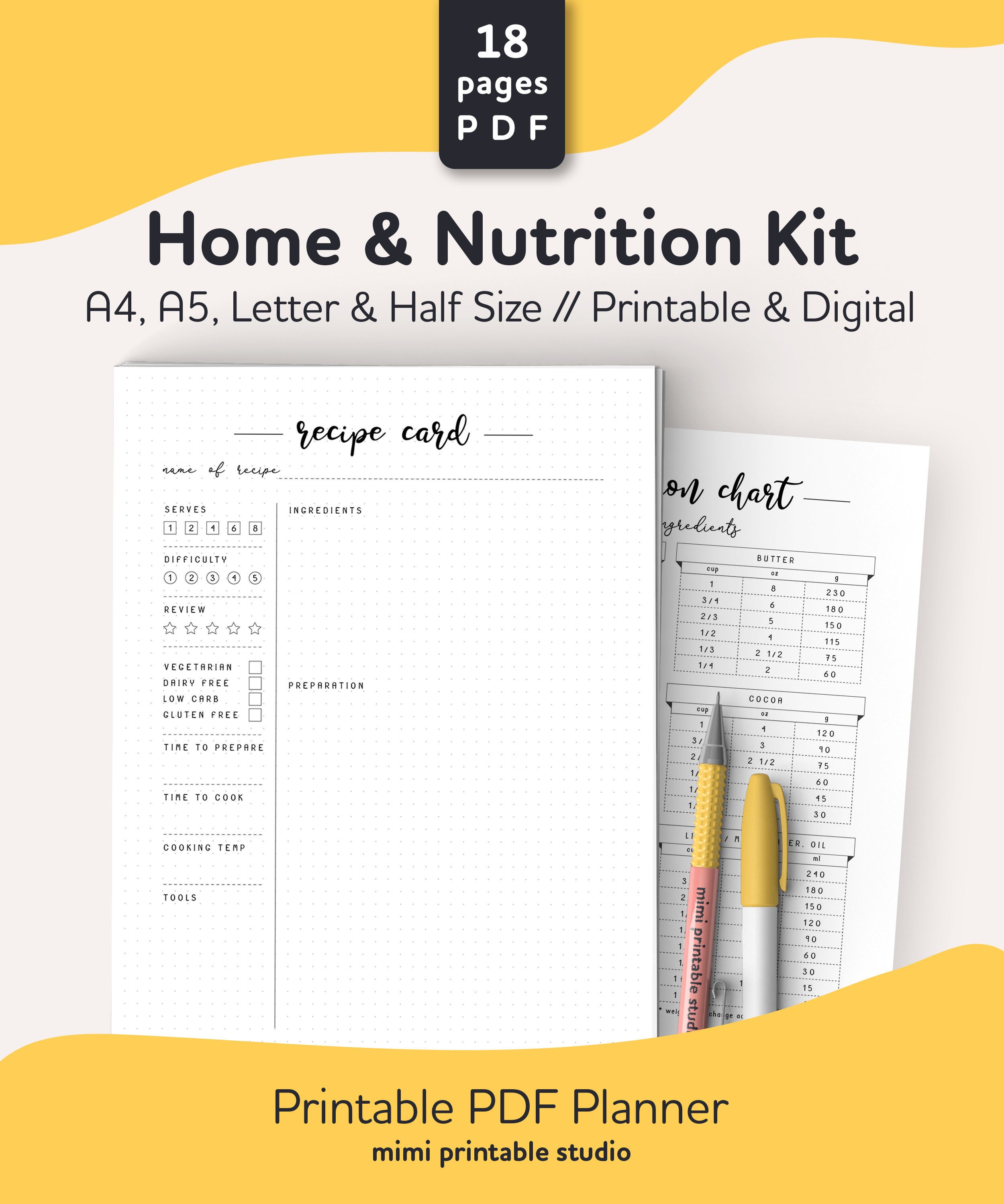 Home and Nutrition Printable Kit for Binder Planner / Insert Etsy