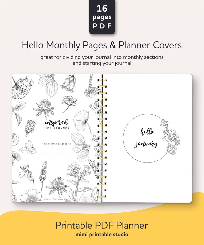Printable Covers and Jan-Dec Month Dividers for Binder Planner | Etsy