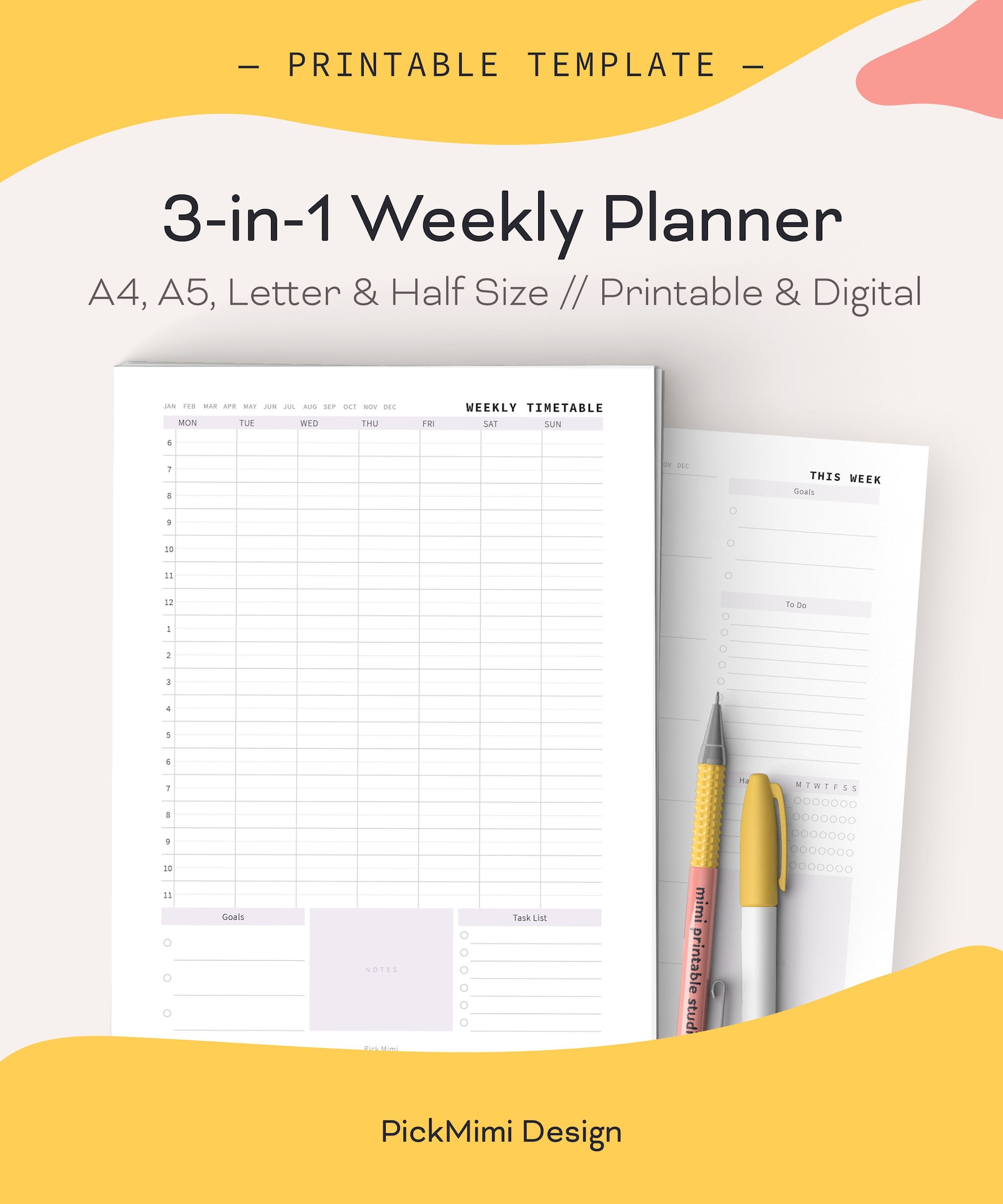 Weekly Printable Planner for Binder / Time Organizer / Etsy