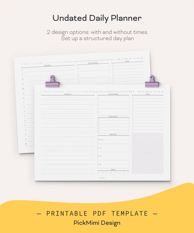 Undated Daily Printable Planner for Binder / Time Organizer / Etsy