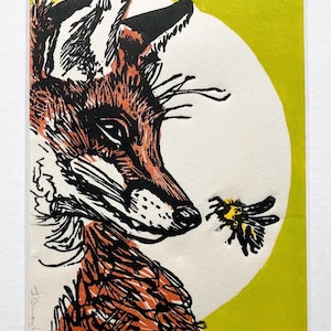 Fox & Bee - una stampa linoleografica originale, edizione aperta