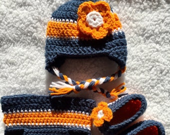Baby, Denver Broncos colored, hat and diaper cover/pant set with option of booties.