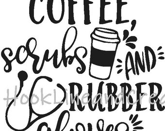 Coffee scrubs and rubber gloves, svg, png, and jpeg downloadable decal