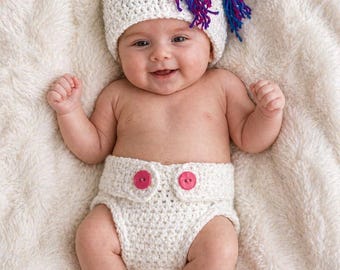 Unicorn hat and diaper cover set