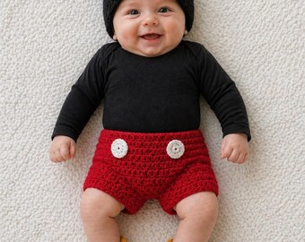 Baby, Mickey Mouse themed, hat and diaper cover set, with booties optional.