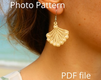 Tutorial de pendientes de concha de micromacramé: Patrón de joyería DIY (Descarga PDF)