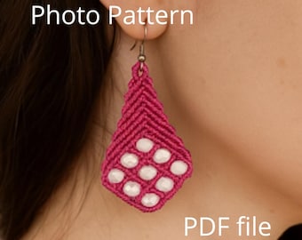 Micro Macrame Earrings Tutorial: DIY Nine Beads Pattern (PDF Digital Download)
