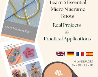 Guía PDF de nudos de micromacramé y aplicaciones prácticas (inglés, alemán, español, francés)