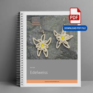 Handledning för mikromakramé med edelweissblomma: Mönster för alpint gör-det-själv-örhängen (digital PDF-nedladdning)
