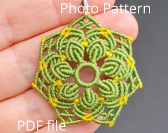 Christmas Mandala Flower Pattern | Micro Macrame Ornament Tutorial PDF