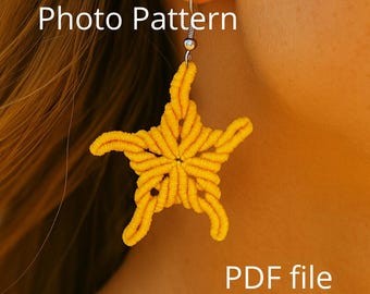 Tutorial de Estrella de Mar en Macramé: Patrón de Pendientes de Micro Macramé DIY (Descargar PDF)
