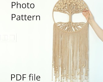 Tutorial de arte mural del Árbol de la Vida en macramé: Patrón fotográfico (Descarga PDF)
