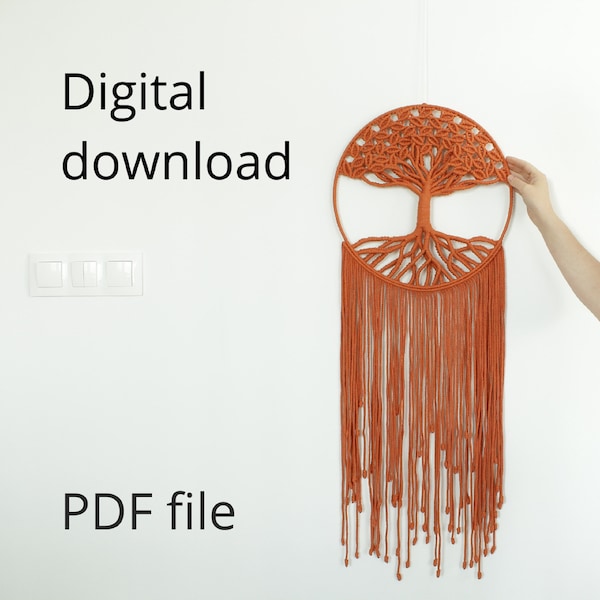 Tutorial de decoración de pared DIY Macrame Tree of Life - Descarga en PDF, más de 200 imágenes