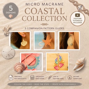 Micro Macrame Coastal Jewelry Bundle | 5 Printable Companion Guides for YouTube Tutorials (PDF Download)