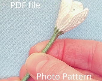 Patrón de micro macramé con flor de campanilla de invierno: Tutorial fotográfico (Descarga PDF)