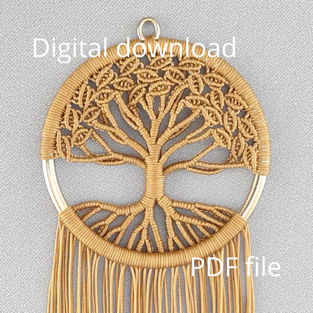 Micro macrame tree of life pendant tutorial 6 cm circle pdf file with