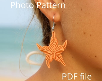 Patrón de pendientes de estrella de mar en micromacramé: joyería playera DIY (Descarga PDF)