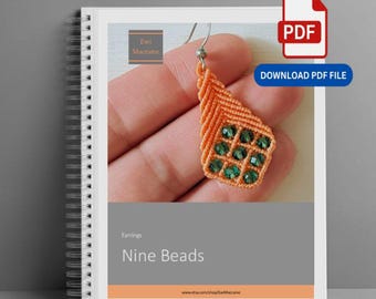 Micro Macrame Earrings Tutorial: DIY Nine Beads Pattern (PDF Digital Download)