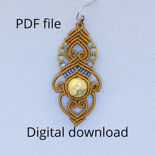 Knots, pattern and video transcript, PDF file with additional resources for DIY video tutorial from EwiMacrame YouTube channel, Chic earring