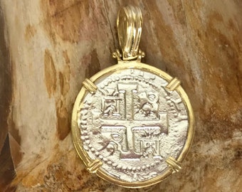 ATOCHA Coin Pendant 14K Gold Overlay Design Era 1600-1700 Sunken Treasure Shipwreck Coin Jewelry