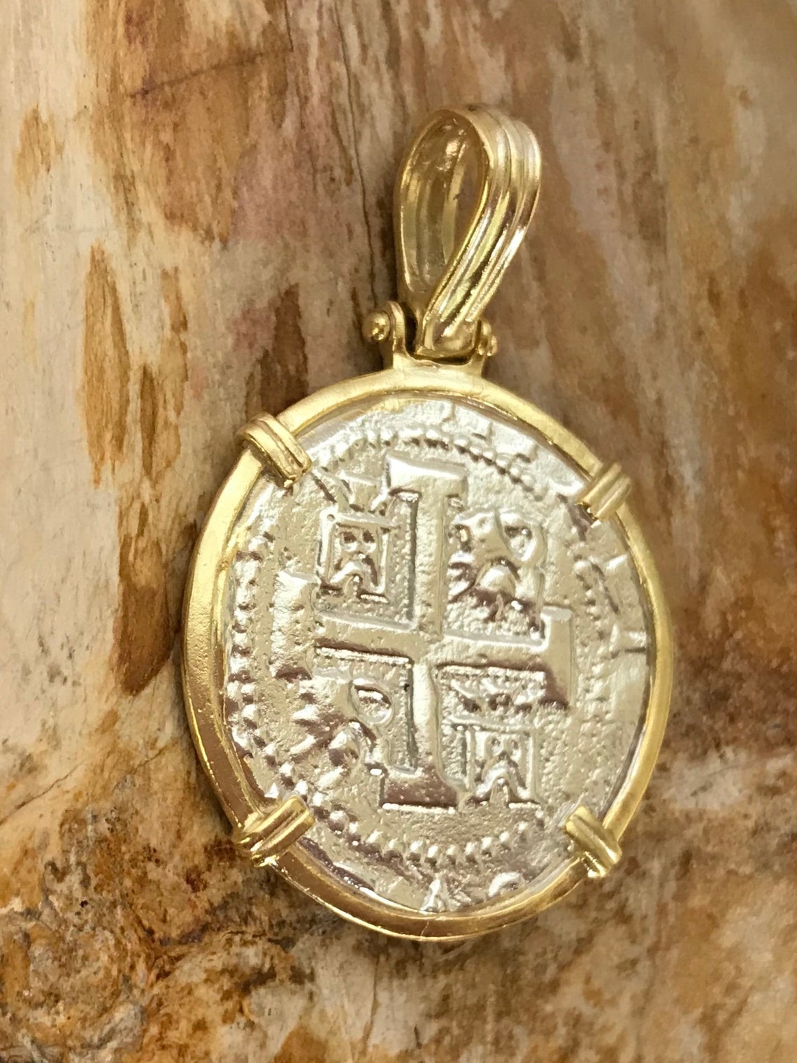 ATOCHA Coin Pendant 14K Gold Overlay Design Era 1600-1700 - Etsy