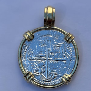 Atocha Replica Coin Pendant | 14k Gold Clad Frame with Sterling Silver Coin | Shipwreck Era 1600s | Treasure Jewelry | COA + Gift Pouch