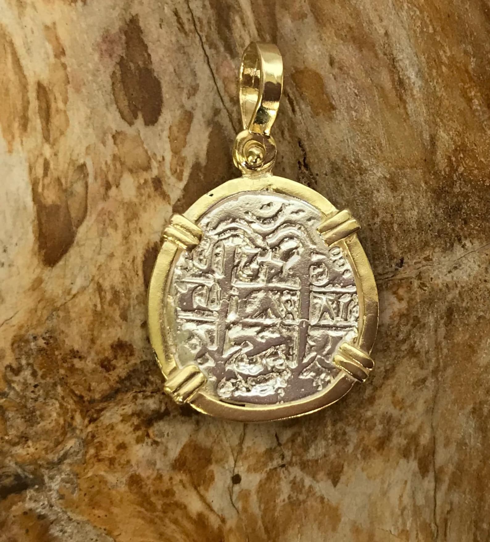 ATOCHA Coin Pendant 14K Gold Overlay Design Era 1600-1700 Sunken ...
