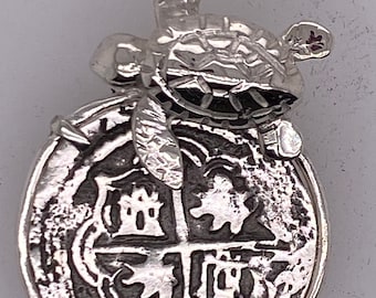 ATOCHA Coin Turtle Pendant Sterling Sea life Sunken Treasure Shipwreck Jewelry