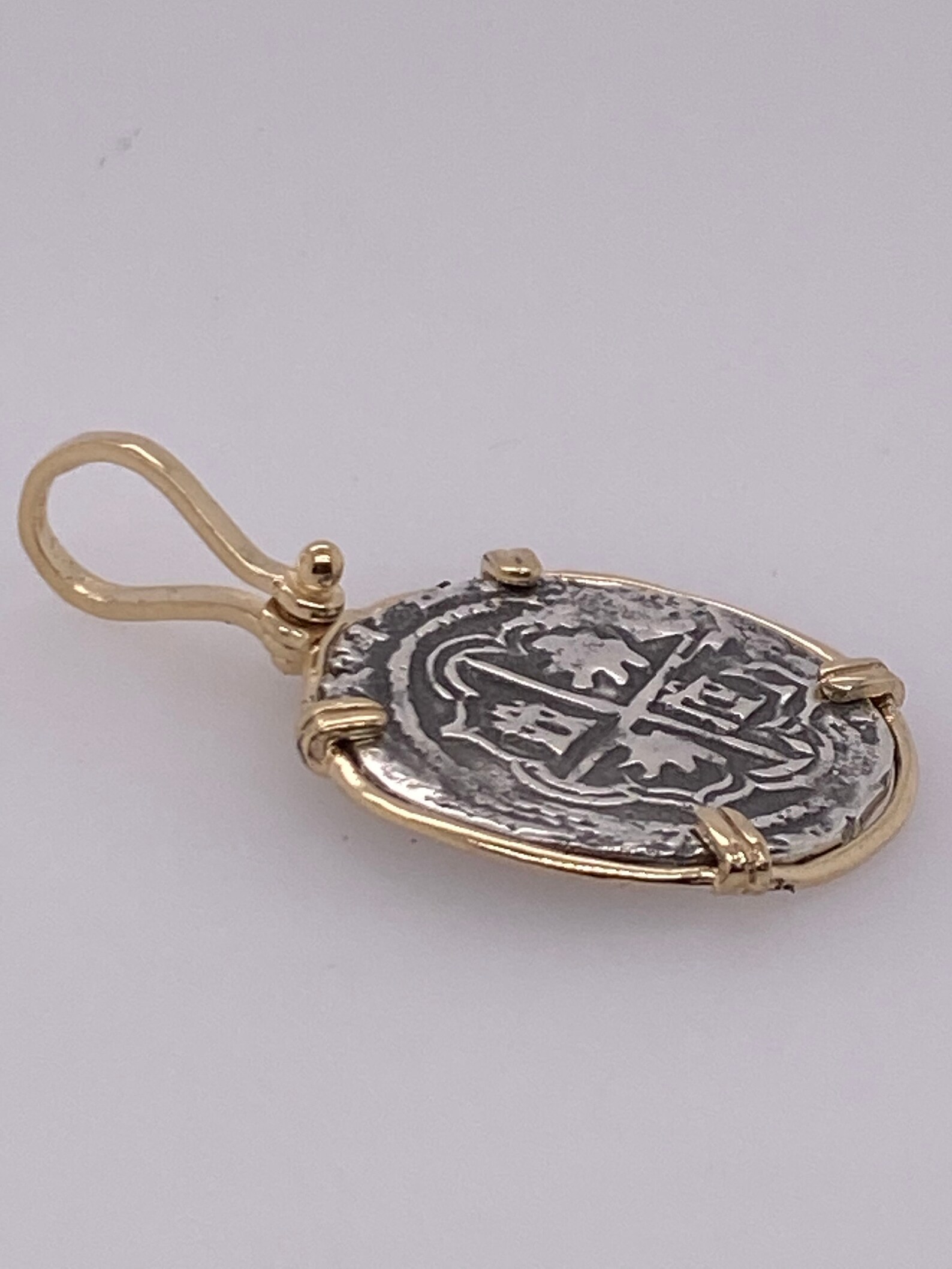thumbnail image 2 of Atocha Shipwreck Treasure Coin Pendant – 14k Gold Freeform, Silver Coin, Mel Fisher, Georgian Era, Handmade In USA 2 of 4