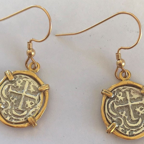 ATOCHA Coin Earrings Ladies GP over 925 Sterling Sunken Treasure Jewelry