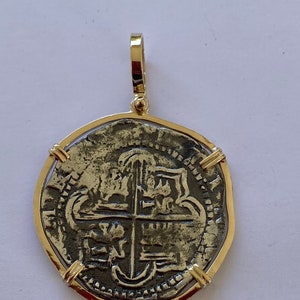 ATOCHA Coin Pendant 14k Gold Frame w/ 8 Reale Silver Treasure Shipwreck Jewelry