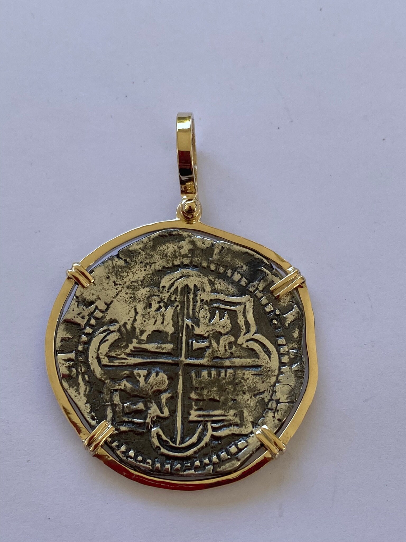 ATOCHA Coin Pendant 14k Gold Frame w/ 8 Reale Silver Treasure Shipwreck Jewelry