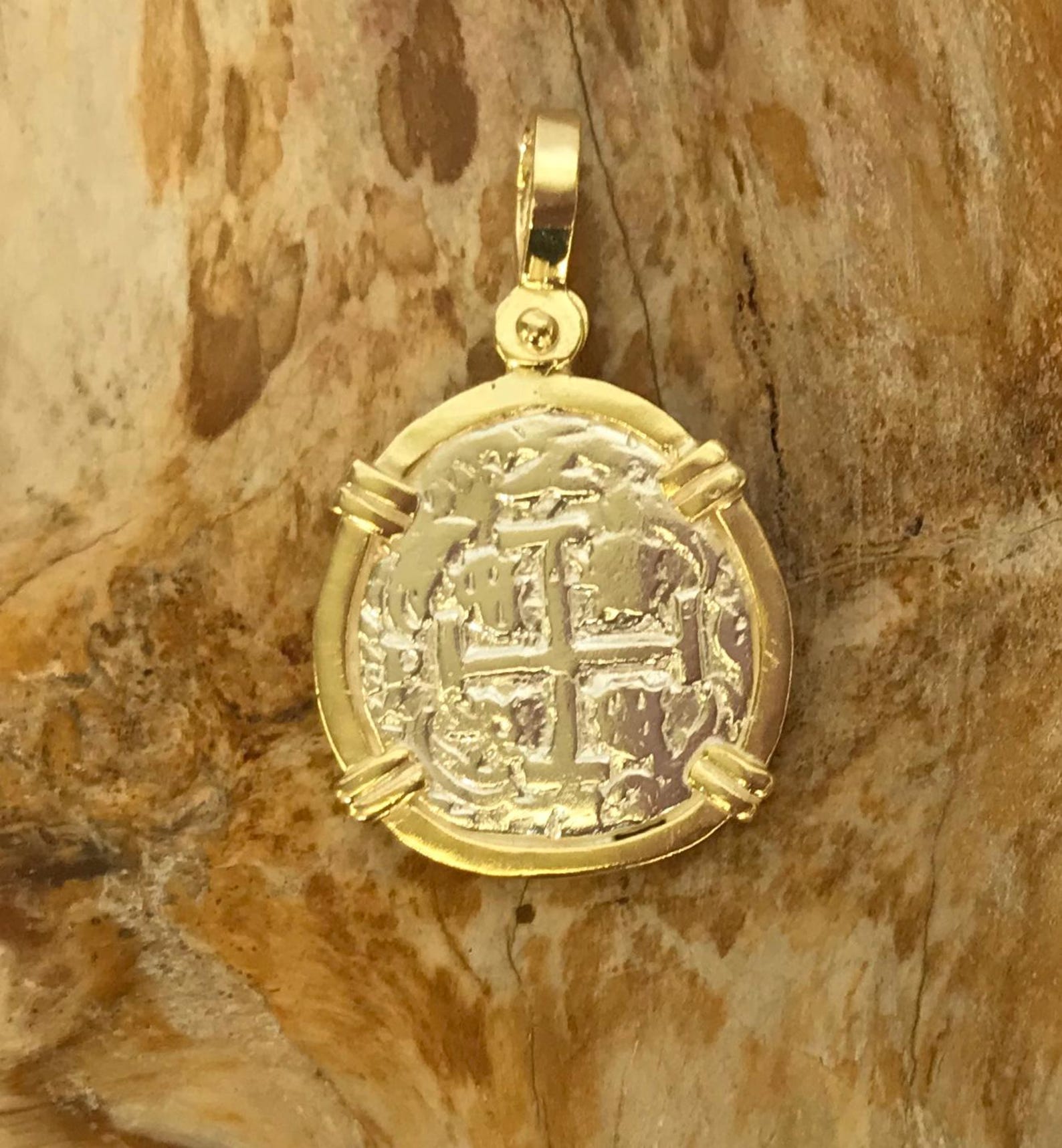 ATOCHA Coin Pendant 14K Gold Overlay Design Era 1600-1700 Sunken ...