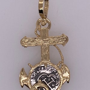 ATOCHA Coin Pendant 14K Yellow Gold Prong Set Cross Anchor Dolphin Frame 1 Reale Coin