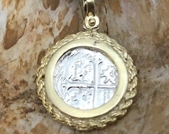 ATOCHA Coin Pendant 14K Gold Overlay Design Era 1600-1700 Sunken Treasure Shipwreck Coin Jewelry