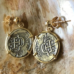 Atocha Coin Earrings 14K Gold Sunken Treasure Jewelry Dangles