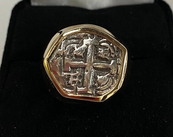 Atocha Coin Ring 14K Yellow Gold Mens ladies Treasure Jewelry