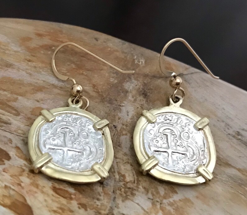 Atocha 925 Sterling Silver Coin Earrings – Gold Overlay – Sunken Treasure Jewelry – Made In USA