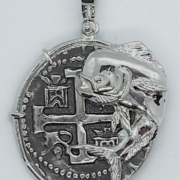 Atocha Coin Pendant Era 1600-1700 Mahi Mahi Dolphin Sterling Pendant Rod Reel Sport Jewelry