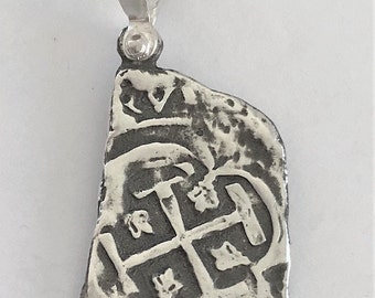 ATOCHA Coin Pendant  Sterling Silver 8 Reale Rectangle Shape Coin